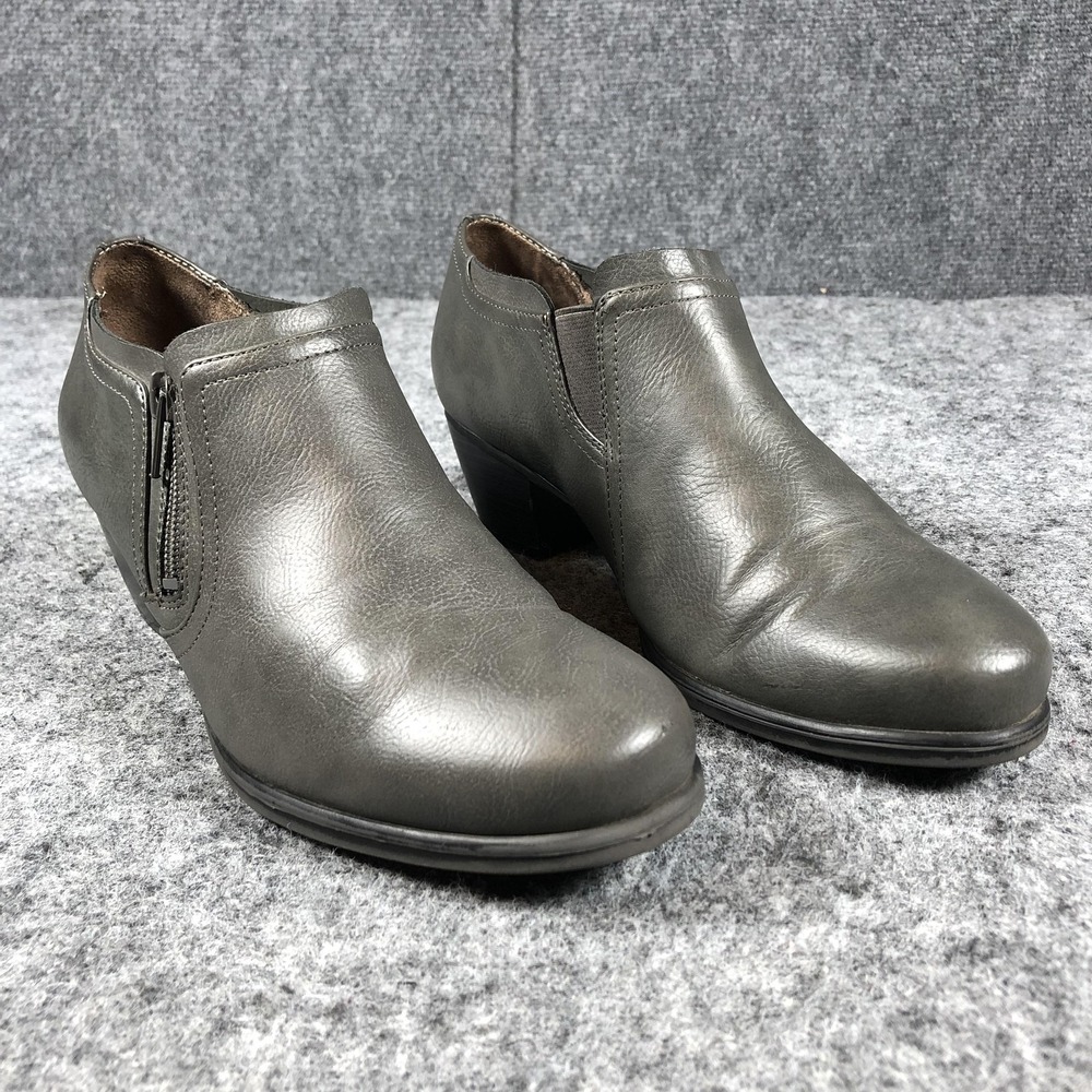 Natural Soul Ankle Boots Womens 7.5W Pewter Low Heel‎ Zip Booties Shoes